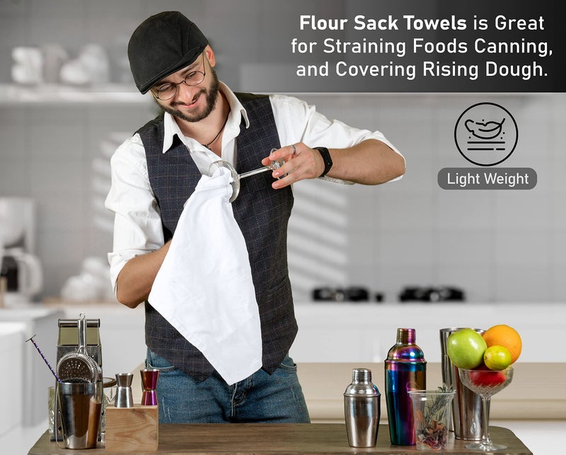 RUVANTI Flour Sack Towels 6 Pack 28x28 Inch, 100% Cotton Tea Towel, Reusable, Machine Washable, Absorbent BarTowels - Dish Cloth Perfect for Drying Dishes & Cleaning - White - Image 4